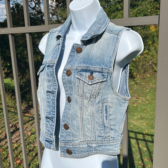 American Eagle Denim Blue Jean Cotton Vest Jacket Size Small Petite - Picture 2 of 6